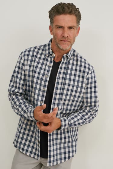 Home - Camisa - regular fit - coll amb botons - quadres - blau/blanc