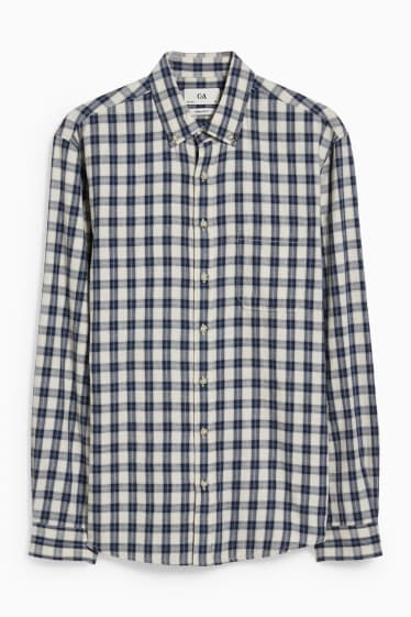 Pánské - Košile - regular fit - button-down - kostkovaná - modrá/bílá