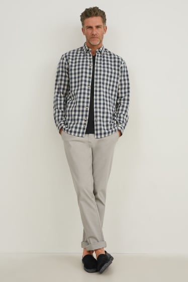 Hombre - Camisa - regular fit - button-down - de cuadros - azul / blanco