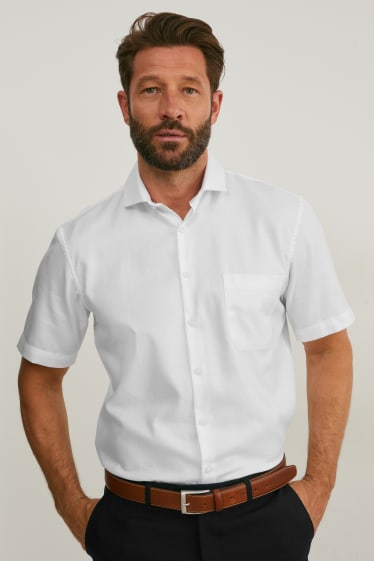 Pánské - Business košile - regular fit - cutaway - s nežehlivou úpravou - bílá-žíhaná