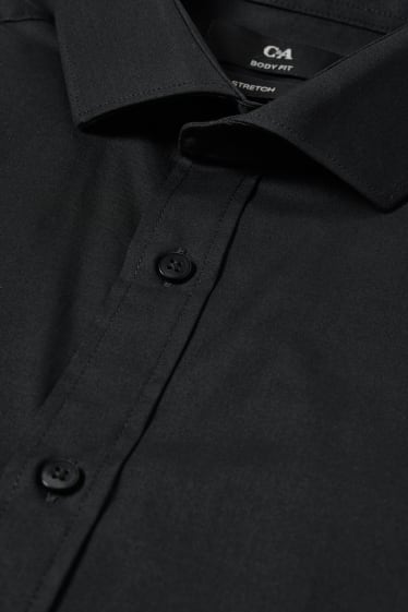 Mężczyźni - Koszula biznesowa - body fit - kołnierzyk włoski - LYCRA® - czarny