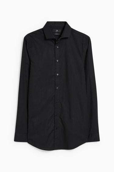 Heren - Business-overhemd - body fit - cut away - LYCRA® - zwart