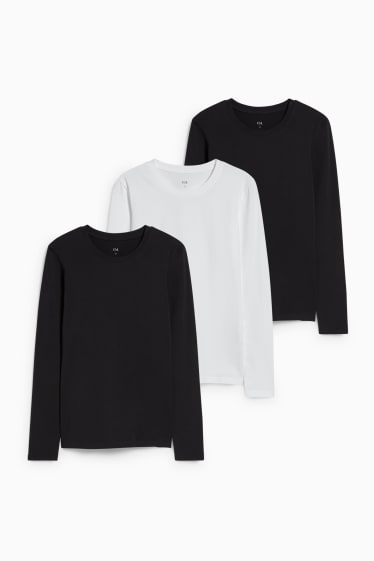 Femei - Multipack 3 buc. - tricou cu mânecă lungă basic - negru / alb