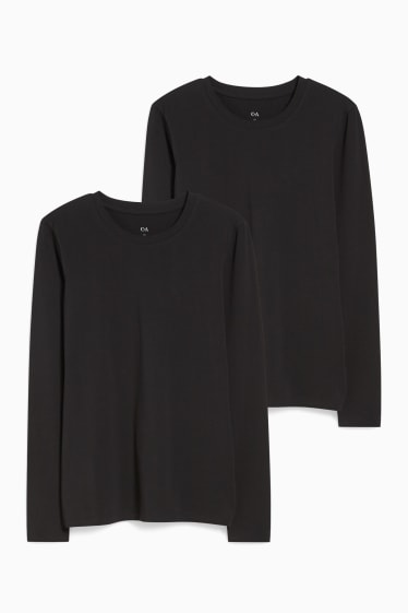 Damen - Multipack 2er - Basic-Langarmshirt - schwarz