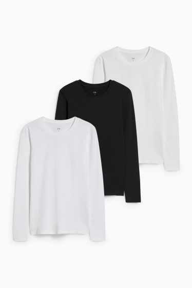 Dames - Set van 3 - basic-longsleeve - wit