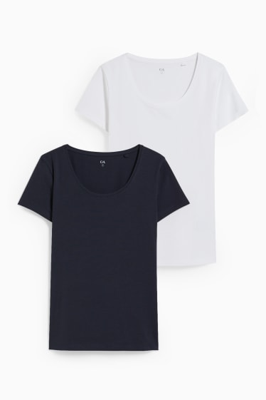 Dames - Set van 2 - basic-T-shirt - donkerblauw