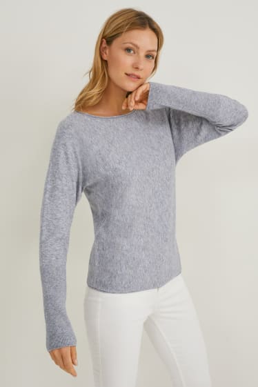 Donna - Maglione in maglia fine - grigio melange