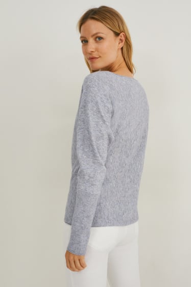 Femei - Pulover din tricot fin - gri melanj