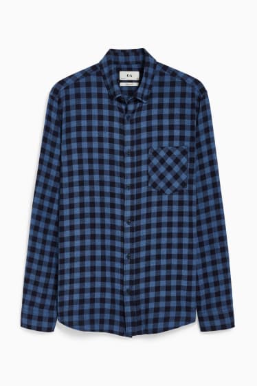 Hommes - Chemise - coupe droite - col button-down - à carreaux - bleu