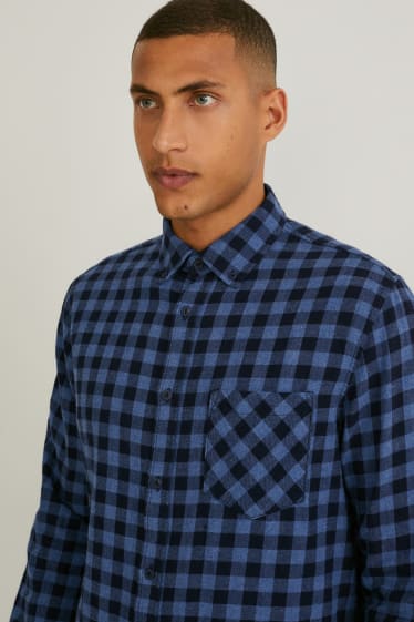 Hommes - Chemise - coupe droite - col button-down - à carreaux - bleu