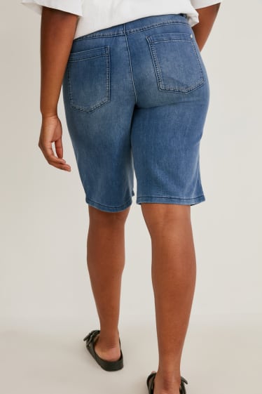 Dames - Bermuda van spijkerstof - mid waist - jeansblauw