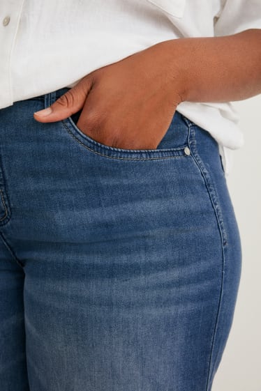 Dames - Bermuda van spijkerstof - mid waist - jeansblauw