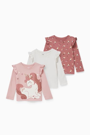 Kinderen - Set van 3 - longsleeve - donker rose