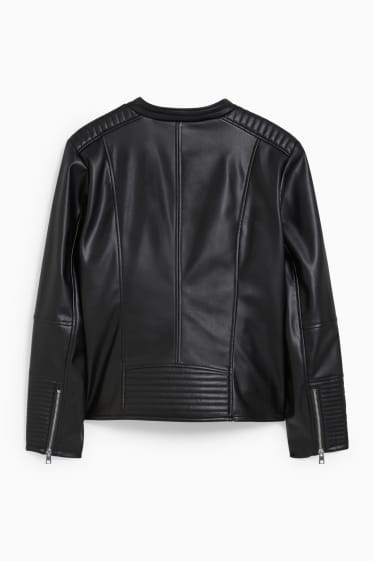 Dámské - Motorkářská bunda - imitace kůže - černá
