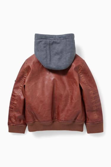 Enfants - Blouson de motard à capuche - synthétique - marron