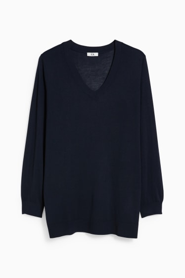 Women - Fine knit jumper - dark blue