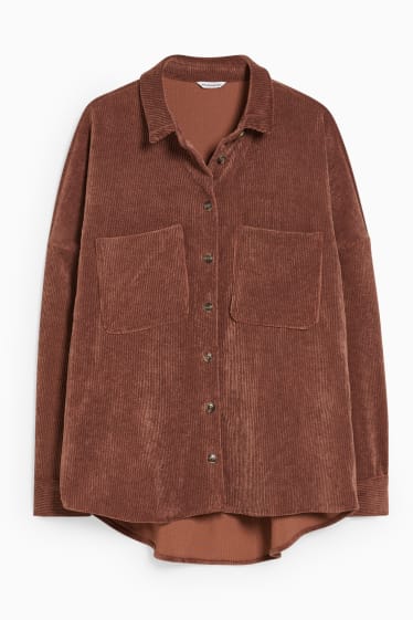 Dames - CLOCKHOUSE - corduroy blouse - donkerbruin