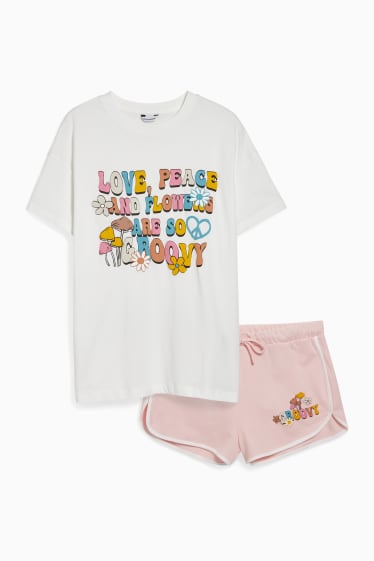 Donna - CLOCKHOUSE - set - t-shirt e shorts di felpa - 2 pezzi - bianco