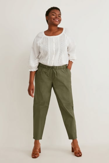 Dámské - Kalhoty - mid waist - tapered fit - tmavozelená