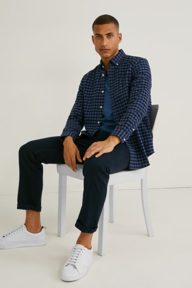 Hommes - Chemise Oxford - coupe droite - col button-down - à carreaux - bleu foncé