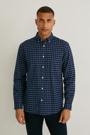 Hommes - Chemise Oxford - coupe droite - col button-down - à carreaux - bleu foncé