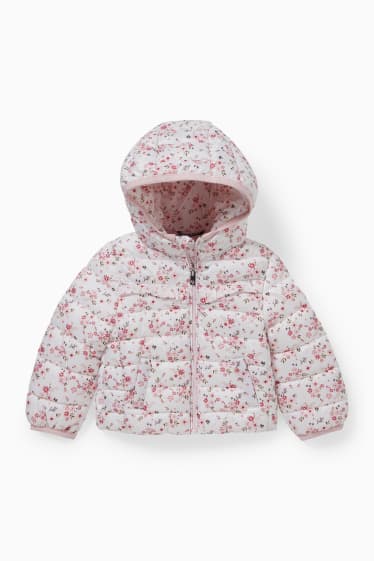 Bebeluși - Jachetă matlasată cu glugă, bebeluși - cu flori - alb