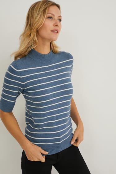 Damen - Feinstrick-Pullover - gestreift - dunkelblau