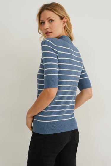 Damen - Feinstrick-Pullover - gestreift - dunkelblau