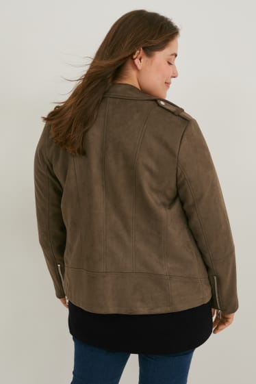 Femei - Jachetă de motociclist - imitație de piele întoarsă - kaki