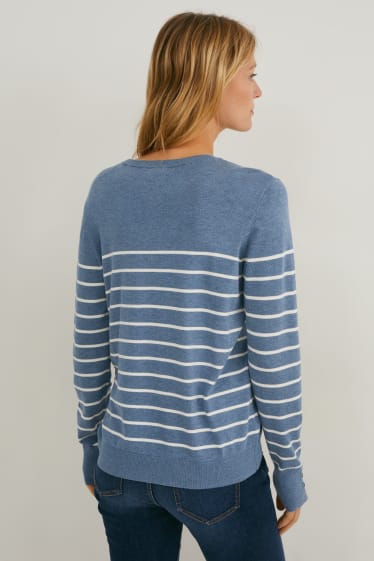 Femmes - Pull à fine maille - à rayures - bleu foncé