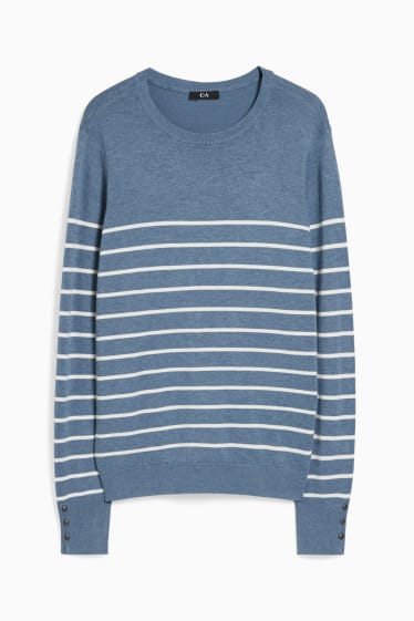 Femmes - Pull à fine maille - à rayures - bleu foncé