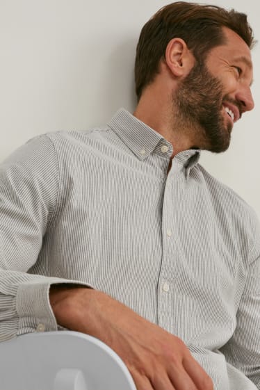 Men - Oxford shirt - regular fit - button-down collar - striped - gray