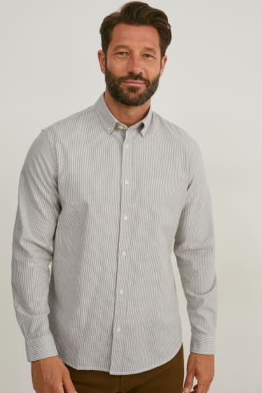 Men - Oxford shirt - regular fit - button-down collar - striped - gray
