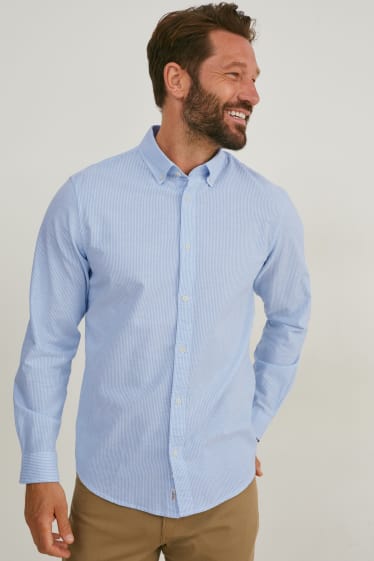 Hommes - Chemise Oxford - coupe droite - col button-down - à rayures - bleu clair