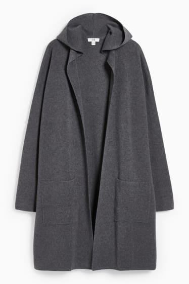 Damen - Strickjacke mit Kapuze - dunkelgrau