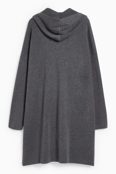 Damen - Strickjacke mit Kapuze - dunkelgrau