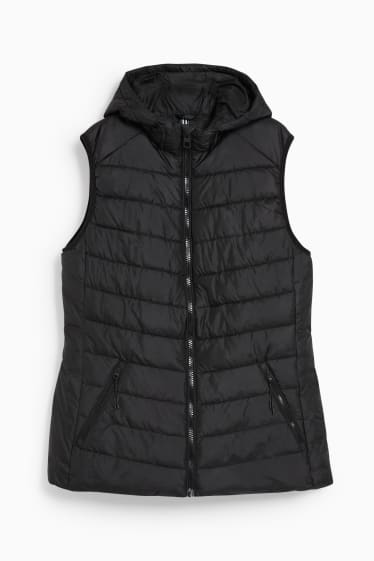 Women - Quilted gilet with hood - black