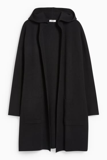 Dames - Gebreid vest met capuchon - zwart
