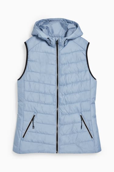 Women - Quilted gilet with hood - light blue