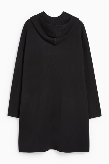 Dames - Gebreid vest met capuchon - zwart