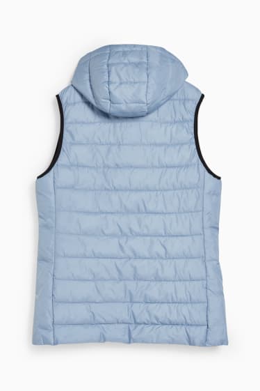 Women - Quilted gilet with hood - light blue