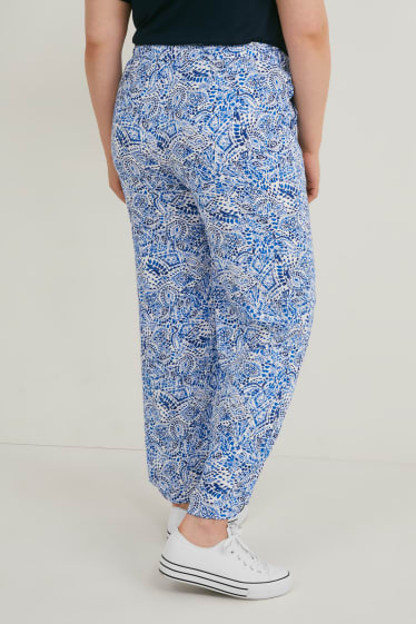 Damen - Stoffhose - Mid Waist - Wide Leg - dunkelblau / weiss