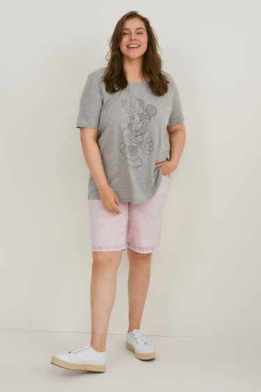 Damen - Jeans-Bermudas - Mid Waist - rosa-melange