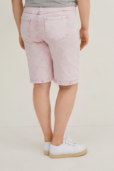 Dames - Bermuda van spijkerstof - mid waist - roze mix