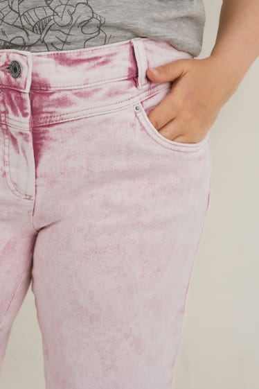 Damen - Jeans-Bermudas - Mid Waist  - rosa-melange