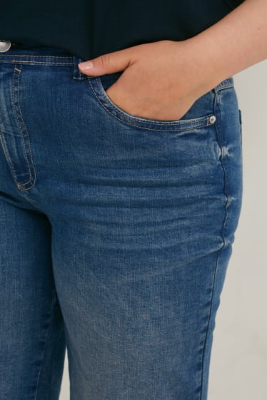Dames - Bermuda van spijkerstof - mid waist - 4 Way Stretch - jeansblauw