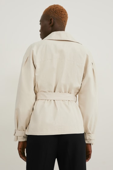 Damen - Jacke mit Gürtel - grau-braun