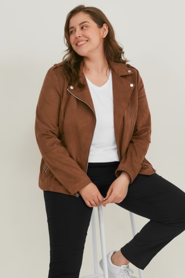 Women - Biker jacket - faux suede - brown