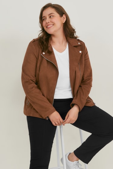 Damen - Bikerjacke - Velourslederimitat - braun