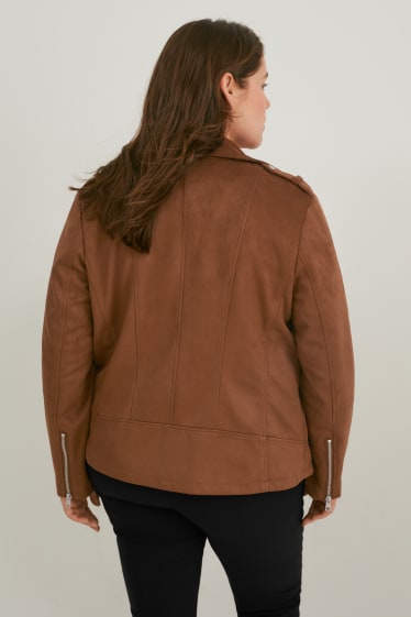 Femei - Jachetă de motociclist - imitație de piele întoarsă - maro
